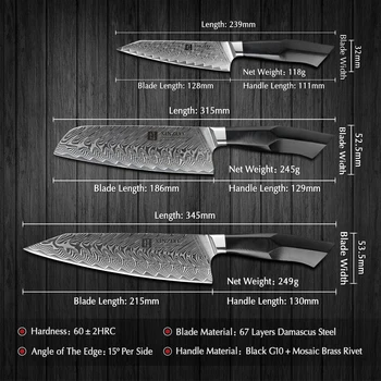 XINZUO 3PCS Kuhinjski Nož Set Damask Jekla Noži Newarrive Ultra Sharp Pribor Kuhar Pripomoček Santoku Nož Kuhinja Orodja