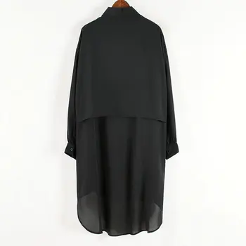 XITAO Mozaik Nezakonitih Bela Črna Bluza Ženske Obleke 2019 Tanke Moda Kritje Trebuh Šifon Rokavi Top Jeseni Novo GCC1582