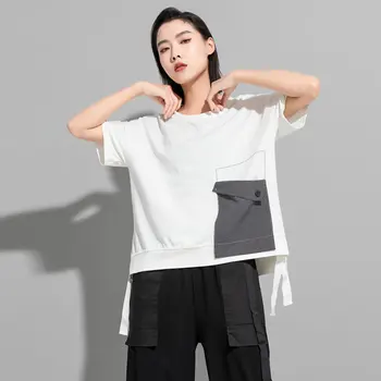 XITAO Vrvico Majica Fashion Nov Pulover Mozaik Pocket Majhne Sveže Priložnostne Slog, Naguban 2021 Poletje Tee Vrh LDD1633