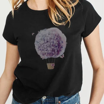 YH23 Poletne Majice Ženske 2021 Moda Smešno Tiskanja Vijoličen Balon Osnovne Kratek Rokav O-vratu Srčkan Goth Priložnostne Tees Ženske