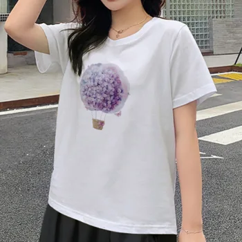 YH23 Poletne Majice Ženske 2021 Moda Smešno Tiskanja Vijoličen Balon Osnovne Kratek Rokav O-vratu Srčkan Goth Priložnostne Tees Ženske