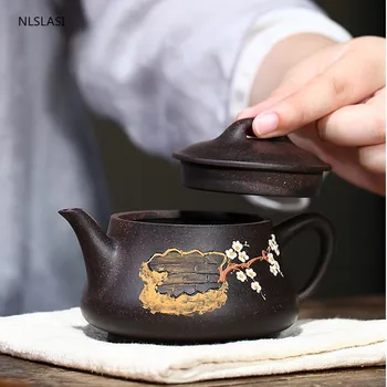 Yixing Črno zlato, pesek čaj pot Vijolično Gline filter Čajniki lepoto grelnik vode Surove rude Vijolično blato Ročno nastavite Čaj Verodostojno 210ml