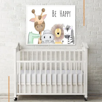 Z veseljem Vrtec Soba Natisne Slikarstvo Na Platno Živali Hippo Žirafa Opica Lev Plakat Slika Dom Dekor za Otroke Baby