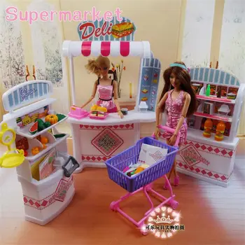 Za Barbie Lutka Pohištvo, Dodatki Plastične Igrače Supermarket Nakupovalni Center Prevzem Števec Pritisni in Tovornjak Igra Hiša Darilo Dekle DIY