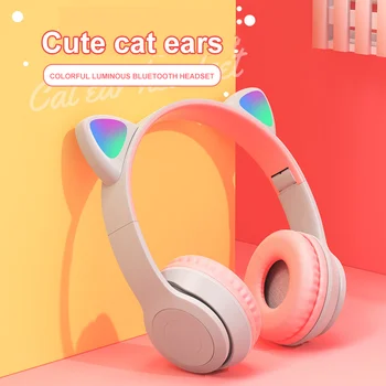 Za Online Daljni Učenje Brezžične Slušalke Mačje Uho LED sveti Bluetooth Zložljive Slušalke Nad Uho, Mikrofon Dropship