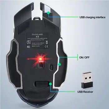 Za polnjenje PC Gamer Miško X8 Brezžični Tiho Led Osvetljen Usb Optični Ergonomska Gaming Miška Kakovosti Miško Za Računalnik