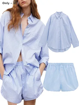 ZA pomlad novo dame, vse-tekmo priložnostne prugasta bluzo poplin srajca + črtasto obleko dame hlače