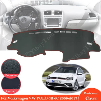 Za Volkswagen VW POLO 6R 6C 2009 ~ 2017 5 MK5 Anti-Slip Usnje Mat nadzorna plošča Pokrov Pad Dežnik Dashmat Preprogo Avto Dodatki