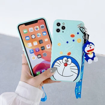 Za Xiaomi Mi 10 10T 11 Lite Poco C3 M2 M3 X2 X3 NFC Pro Telefon Primeru Risanka Doraemon Mehkega Silikona, Igrača, Držalo za Pokrov & Vrvica za opaljivanje tega