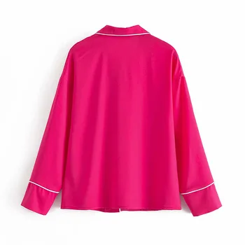 Za Ženske 2021 Nova Moda Barva Pižamo Vintage Bluze z Dolgimi Rokavi, Gumb-up Ženske Majice Blusas Elegantna Vrhovi