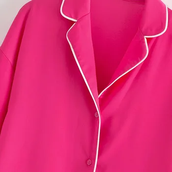 Za Ženske 2021 Nova Moda Barva Pižamo Vintage Bluze z Dolgimi Rokavi, Gumb-up Ženske Majice Blusas Elegantna Vrhovi