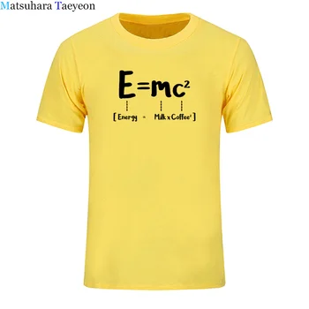 Zabavne Majice Matematiko Energijo, ki je Enaka Mleka Moški T Shir Dodati Kvadratni Kave Teorija Relativnosti Design Bombaž Tshirt Kratek Rokav vrhovi Tee