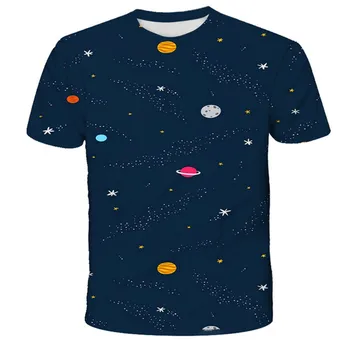 Zabavno 3D Zvezdnato Nebo Baby Boy Oblačila majica s kratkimi rokavi Otroci Solarni Sistem Natisnjeni Kratek Rokav Poletje Vrhovi Trendy Ulične Kostum Tees