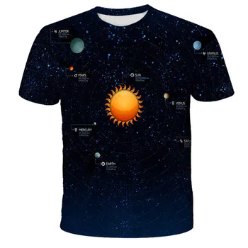 Zabavno 3D Zvezdnato Nebo Baby Boy Oblačila majica s kratkimi rokavi Otroci Solarni Sistem Natisnjeni Kratek Rokav Poletje Vrhovi Trendy Ulične Kostum Tees