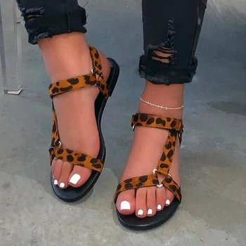 ZASEDENO, DEKLE ZL3055 3 barve ravno pete leopard tiskanja pisane črno ravno sandali，poletne sandale za ženske,elegantne sandale,