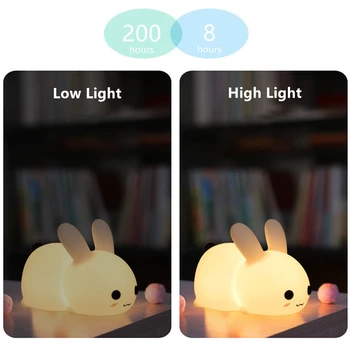 Zatemniti LED Nočna Lučka USB Srčkan Risanka Zajec Težka Lučka Živali Zajec Silikonski Mehke Luči Otroška Lučka Otrok Darilo za Rojstni dan