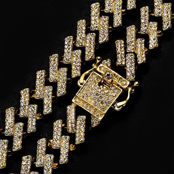 Zlata, Srebrna Barva Vile Moških Choker Hip Hop Ledeni Iz Bling Rhinstone Ogrlica Miami Kubanski Povezavo Verig Ogrlice Zapestnica 15 mm