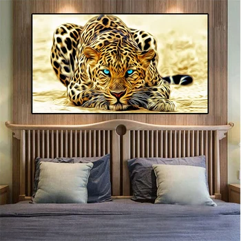 Zlati Cheetah Platna Slike Sodobne Živali Leopard Plakatov in Fotografij Wall Art Slik, Dnevna Soba, otroška Soba Dekor