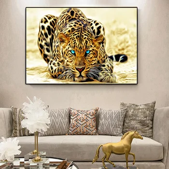 Zlati Cheetah Platna Slike Sodobne Živali Leopard Plakatov in Fotografij Wall Art Slik, Dnevna Soba, otroška Soba Dekor
