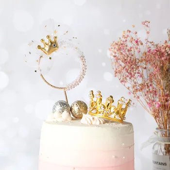 Zlato Happy Birthday Cake Pokrivalo Kovinski Krono Biserna Poroka Cupcake Pokrivalo Za Poroka, Otroci, Dekleta Rojstni Dan Torta Okraski