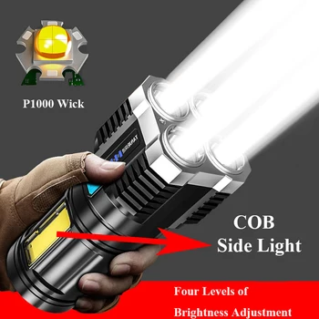 Zmogljiva svetilka USB Polnilna Led svetilka Štiri Glave ultra svetla baklo Prostem Kampiranje High power led svetilke