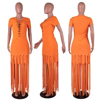 ZOOEFFBB Seksi Tassel Povoj Bodycon Obleko Maxi Obleke za Počitnice 2021 Moda za Ženske Trdna Loungewear Poletje Trendovska Oblačila