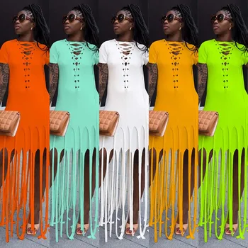 ZOOEFFBB Seksi Tassel Povoj Bodycon Obleko Maxi Obleke za Počitnice 2021 Moda za Ženske Trdna Loungewear Poletje Trendovska Oblačila