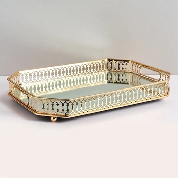 Zrcaljeni Kristalno Nečimrnosti Pladenj - bogato okrašen Okrasni Pladenj za Parfum, Nakit in Ličila (14 x 10 cm, Zlato)