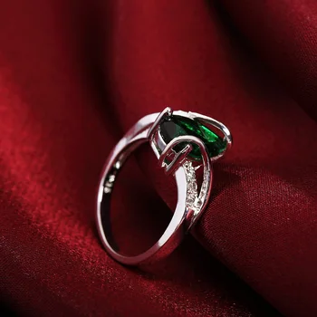 čar 925 srebro Obroči Za ženske zeleno kristalno Vodne kapljice velikosti 7 8 Moda stranka Božična Darila posla poročni Nakit