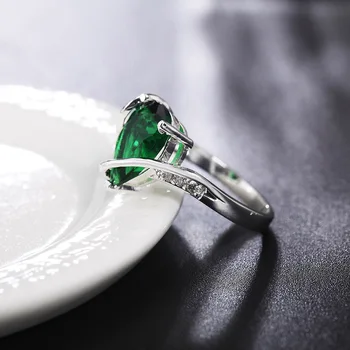 čar 925 srebro Obroči Za ženske zeleno kristalno Vodne kapljice velikosti 7 8 Moda stranka Božična Darila posla poročni Nakit