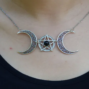 Čarovnica Pentagram Crescent Moon Ogrlico, Obesek Wiccan Boginja Okultno Poganski Čarovnica Nakit