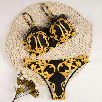 Čipke Cvjetnim tiskanja bikini 2021 nove kopalke ženske kopalke plaži kopalke Oblazinjeni femme biquini seksi brazilske bikini komplet