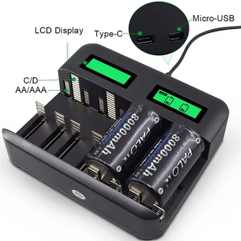 Čisto Nov 8-Reže za Baterijo, Polnilnik, USB Napajanje AA/AAA/C/D, Polnilne Baterije, Polnilnik z LCD Zaslonom