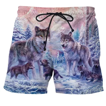 Človek je Plaža Hlače živali wolf 3d Tiskanih hlače visoke kakovosti Plavati hlače harajuku hlače moški Zvezdnato nebo Telovadnici Surf Krovu Kopalke