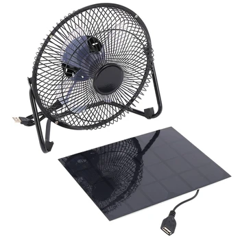 Črna Sončna Plošča Pogon +USB 5W kovinski Ventilator 8Inch Hlajenje, Prezračevanje Avto Hladilni Ventilator za na Prostem, ki Potujejo Ribolov Home Office