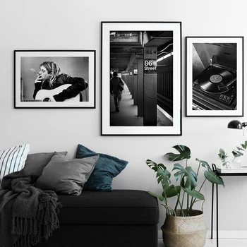 Črno Bel Pas Kitara Jazz Glasbo Portret Platno Slikarstvo Plakatov in Fotografij Stenskih slikah, za Dnevna Soba Dekoracijo Doma