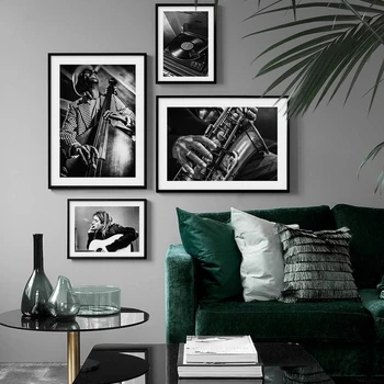 Črno Bel Pas Kitara Jazz Glasbo Portret Platno Slikarstvo Plakatov in Fotografij Stenskih slikah, za Dnevna Soba Dekoracijo Doma