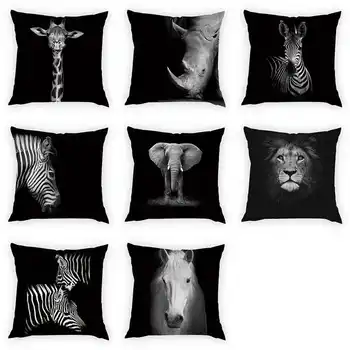 Črno-Bele Fotografije Živali Vzorec Blazine Pokrov Rhino Zebra, Žirafa Breskev Kože, Tiskanje Doma Dekor Vrgel Blazino 45*45 cm