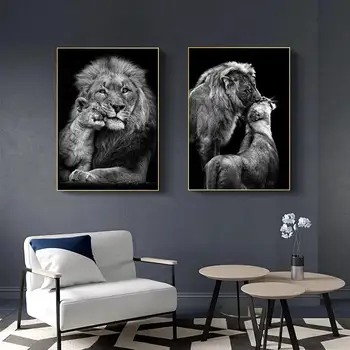 Črno in Belo Steno v slikah, Živali Lev, Tiger Elk Panda Slikarstvo Na Platno Umetnosti Plakatov in Fotografij za Dnevna Soba Dekor