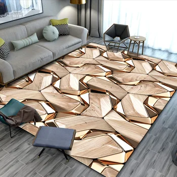 Črno zlato, marmorja sodobnih luksuznih preproge za dnevno sobo, spalnica Območje Odeje Nordijska 3D Geometrijskih natisnjeni preprogo domači kavč talna obloga