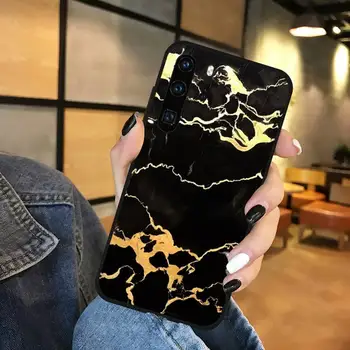 Črno zlato, marmorja vzorec Telefon Primeru Funda Za Huawei P9 P10 P20 P30 Lite 2016 2017 2019 pro plus P smart
