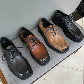 Števec je nov, luksuzni klasičnih formalnih usnjeni čevlji, high-end bo ustrezala priložnostne usnjeni čevlji, uvoženih ročno tkane tele usnja