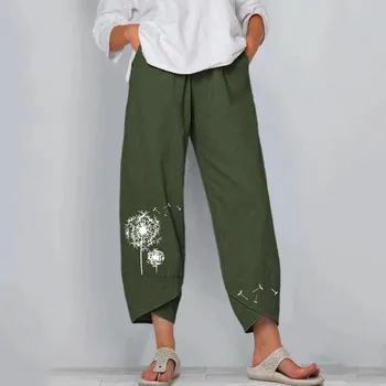 Ženska 2021 Žensk poletje priložnostne svoboden bombaža in platna vezen široko noge hlače брюки женские штаны в клетку pantalones