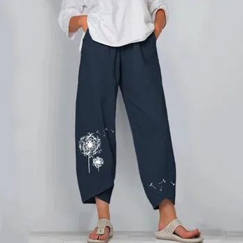 Ženska 2021 Žensk poletje priložnostne svoboden bombaža in platna vezen široko noge hlače брюки женские штаны в клетку pantalones