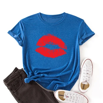 Ženska Kratek Rokav Barvni Grafični Tees Poletje T-Shirt Ženski zgornji deli oblačil Majice za Ženske Rdeča Poljubljanje Šminka Poljub Poljubljanje Ustnice