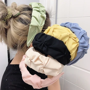 Ženska Vozlane Obraz Pranje Las Hoop Sladkarije Barva Široko-robna Hairband Ženske Nagubana Glavo Dekle Modni Dodatki za Lase