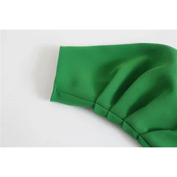 Ženske 2021 Elegantna Moda Zbrani Podrobnosti Zelena Midi Dress Vintage O-vratu Dolg Rokav Nazaj Zadrgo Ženske Obleke Vestidos