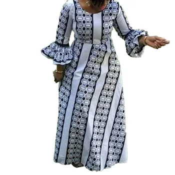Ženske Dolge Natisnjeni Obleko O Vratu Stranka Zvečer Priložnost Halje Visoko Pasu Line Afriške Modni Ženski Plus Velikost Dame Plašči Nova