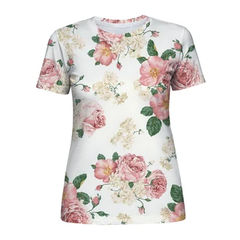 Ženske Kratek Rokav T-majice Svoboden Harajuku Cvet Plus Velikost 3D Tiskanih Elegantna Preprosto Vse-tekmo Žensk Tshirts Prevelik T-shirt