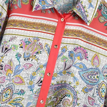 Ženske Modne Paisley Tisk Svoboden Prijetno Vintage Bluze z Dolgimi Rokavi, Gumb-up Ženske Majice Blusas Elegantna Vrhovi